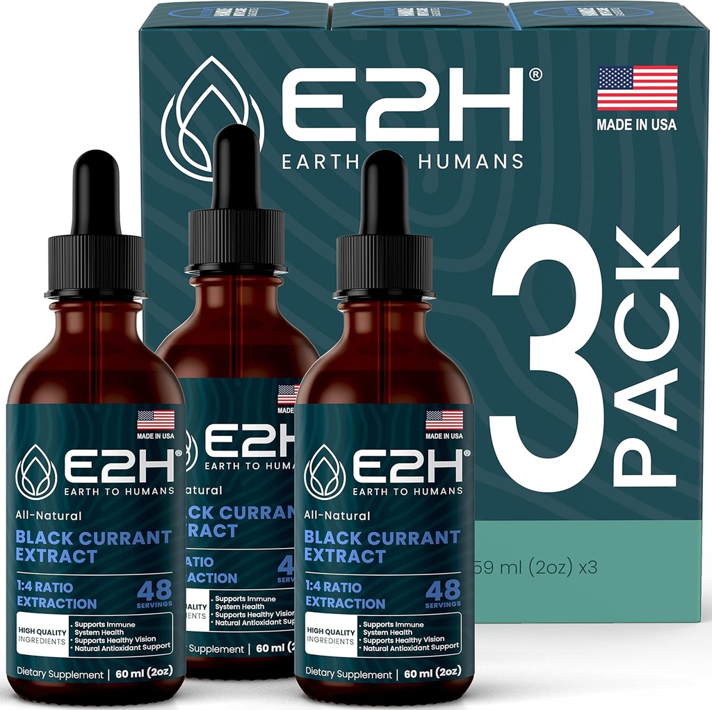 E2H Extracto natural del Currante Negro, Semilla de Currante Negro Presionado Frío - Salud del Sistema Inmune - Liquid de Absorbing rápido (3 Botellas)