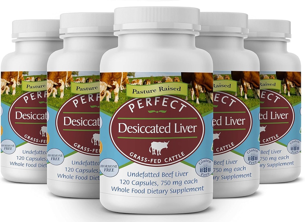 Suplementos perfectos – Vida Desiccada perfecta – 120 cápsulas – Vida de carne sin grasa – Fuente natural de Proteína, Hierro, Vitaminas A & B – 5 Pack