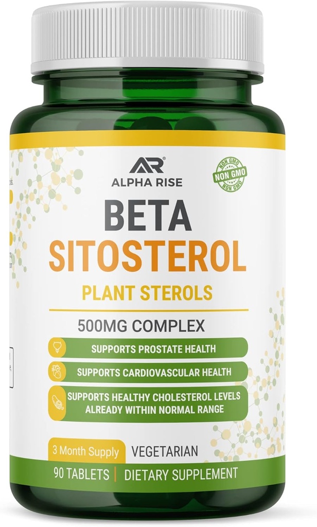 Beta Sitosterol - 500mg Tablets - Non-GMO - Apoyo a los niveles de próstata y colesterol saludable - Complejo de Fitosterols - Sterols de plantas naturales y Stanols