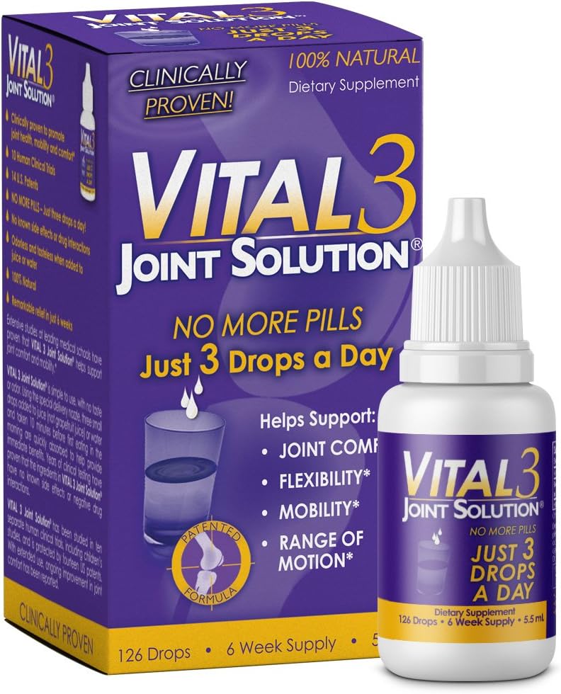 Vital 3 Solución Conjunta Probada clínicamente Suplemento de Alivio de la Mancha Líquida Biológicamente Fragmentos Activos de Collagen Tipo II-n1 Soporta Flexibilidad Conjunta y Movilidad