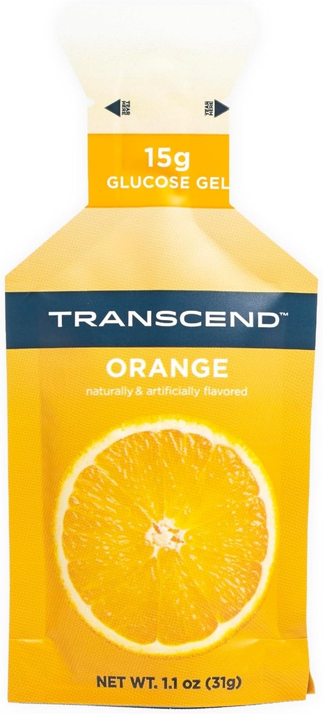Transcend Foods Orange Gel (1.1 oz, Pack of 10) Fast-Acting Carb Gel Orange Flavor – Caffeine Free, Gluten Free