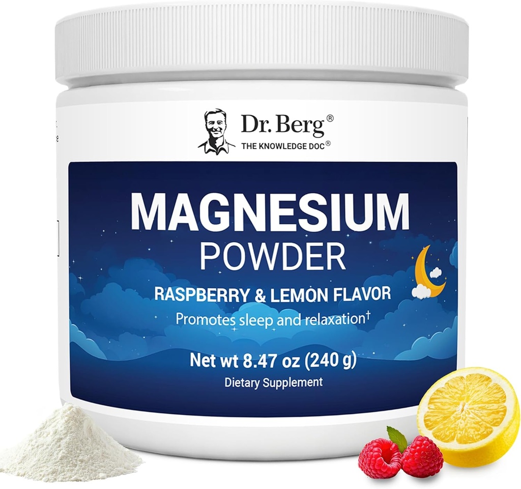 Dr. Berg Magnesium Powder Glycinate para el sueño, la relajación, el alivio del estrés - Ahora incluye la vitamina D3 " Zinc - Delicious Raspberry & Lemon Flavor (50 Servings) Polvo de magnesio - Polvo de bebida de magnesio