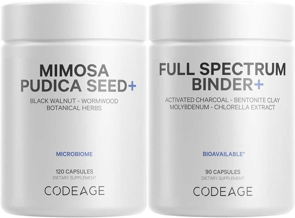 Codeage Gut & Immune Support Mimosa Pudica Seed + Binder Bundle - Herbal Cleanse - Molybdenum - Bentonite Clay - BioPerine Black Pepper - Gut Health Digestion Cleansing Support - Vegan Herbs - No GMO