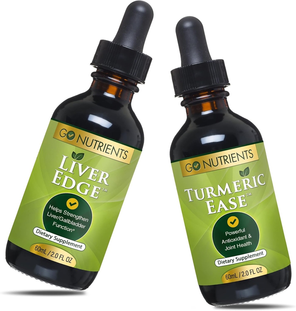 Go Nutrients Liver Edge " Turmeric Ease saludable, > Fácil de llevar Liquid Turmeric Extract Liver Cleanse & Advanced Liver Supplement Milk Thistle Seed, Dandelion Root, Wormwood Leaf, Turmeric Root