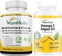 Vegan Vitality Immunity Booster Bundle 6 meses - Multivitaminas vegas y aceite de algas Vegan Omega 3. Fórmula de alta resistencia basada en plantas para la inmunidad, energía salud general para los veganos y los vegetarianos