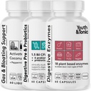 Jóvenes " Tonic Digestion Stomach Support " Detox for Regularity, Gas " Bloating " Gut Health. Todos los tipos Enzimas digestivas Probióticos " Prebióticos Carbón " Aceite de coco orgánico 180 pastillas