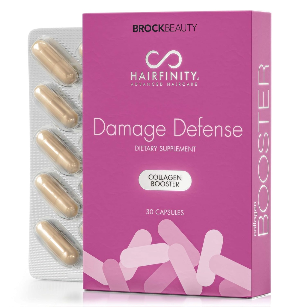 Hairfinity Daños Defensa Collagen Booster Hair Suplemento para el cabello débil, Brittle Hair - Infusión de Collagen para apoyar el crecimiento saludable del cabello - 30 cápsulas (1 mes de suministro)