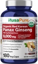 Nusa Ginseng Panax rojo puro 20:1 Extracto, 450 mg Equivalente a 9.000 mg 180 cápsulas vegetales (USDA orgánico, no GMO, Vegano, Vegetariano, Bioperina)