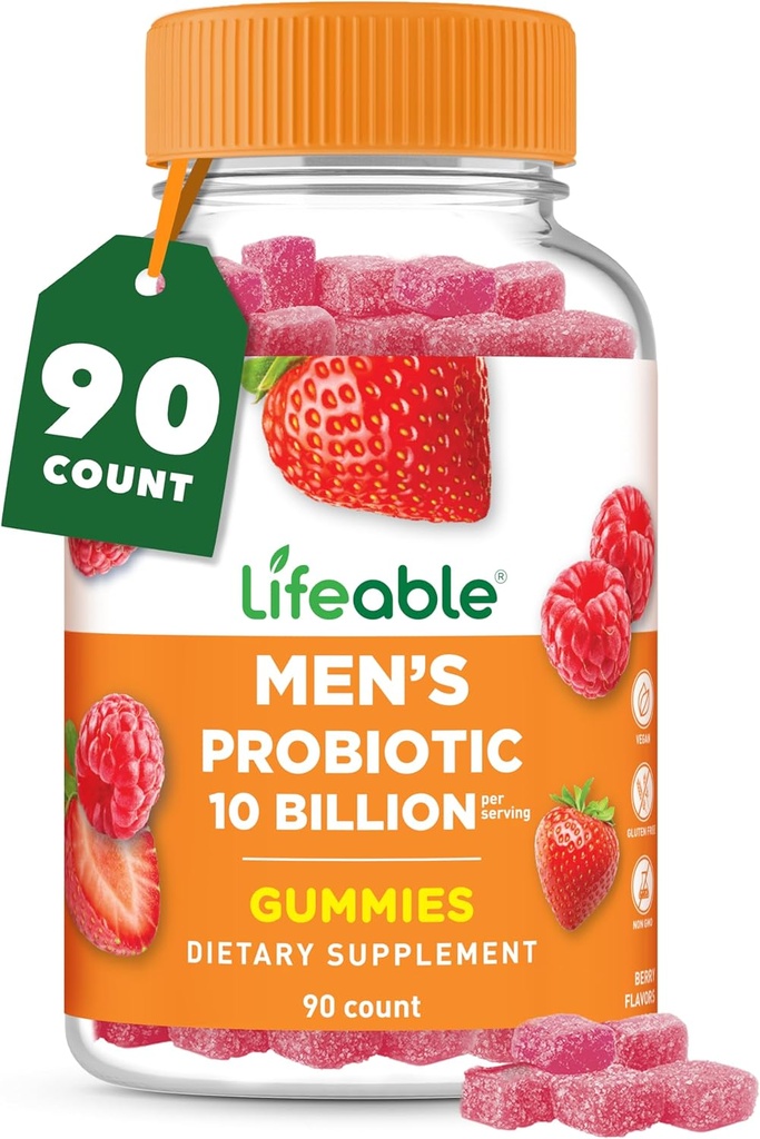Probióticos Lifeable para Hombres Silencio 10 Billones CFU ← Hombres de Tasting Grandes Gummies Probióticos TEN Vegan Probiótico para Gut Health e Immune Apoyo ← Probióticos Gummies para Hombres TEN 90 Gummies
