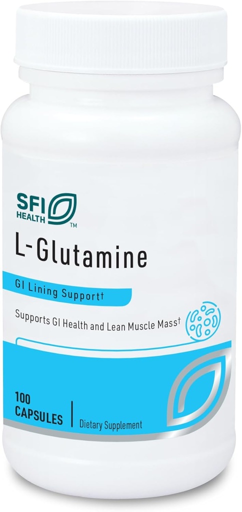 Klaire Labs SFI Health L Glutamine Capsules - 500 Milligrams Hypoallergenic Suplemento de Aminoácidos - Soportes Muscle & GI Función - Dairy Free & Gluten Free (100 cápsulas)
