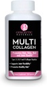 Multi Collagen Capsules Tipos I, II, III, V & X - 120 Veg Caps -para la piel sana del cabello, uñas 1500mg No GMO, Pasture-Raised, jaula libre y crueldad Fuente libre