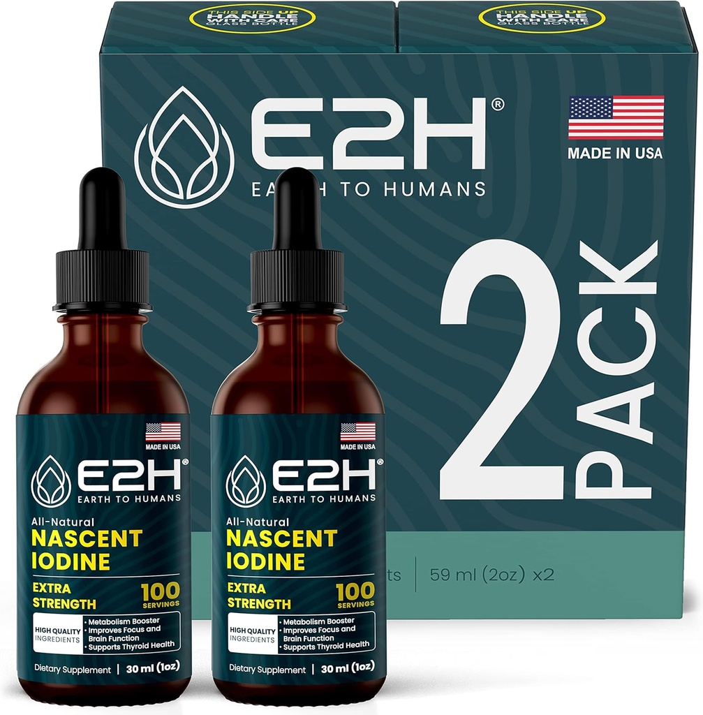 E2H Iodo líquido vegano - Soporte para tiroides y función cognitiva - Boost Your Metabolism and Energy Levels - Vegan - Non-GMO (2 Botellas)