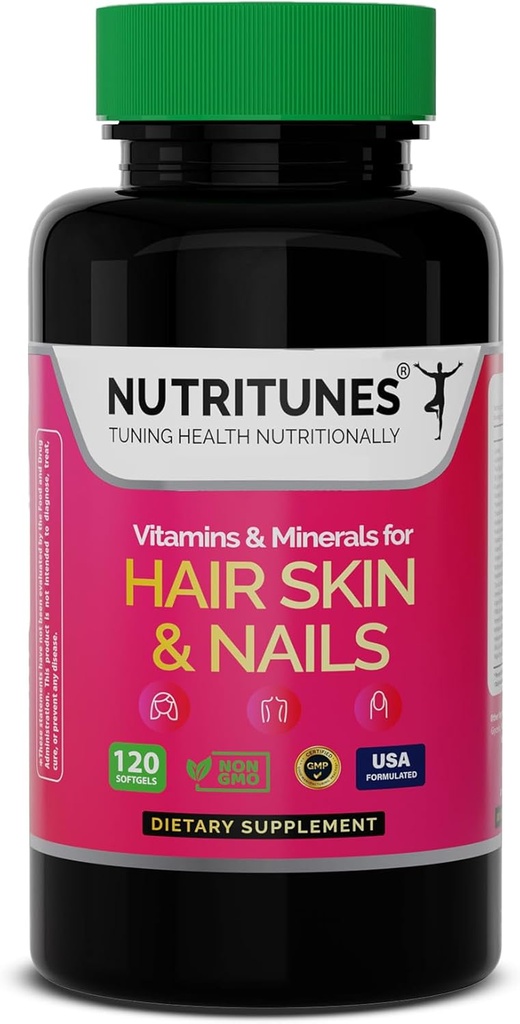 Esquí de pelo y vitaminas de uñas–Biotina & colágeno Fórmula con vitaminas B, Zinc & Selenium – promueve la fuerza del cabello, la hidratación de la piel " salud de uñas – 120 Softgels