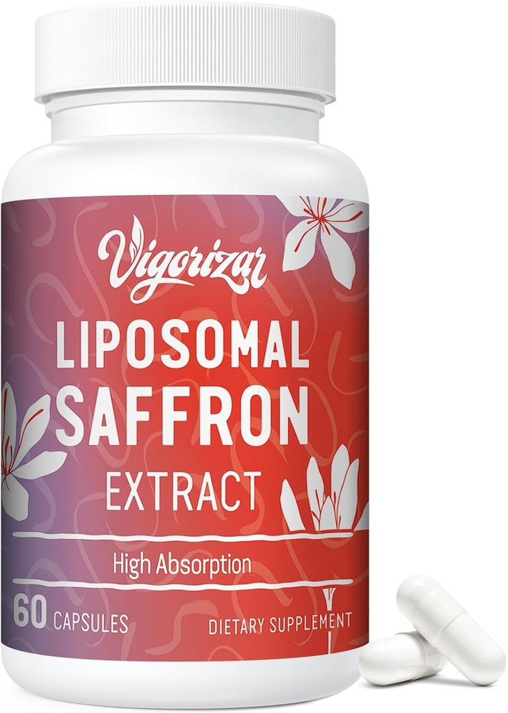 Suplementos de Saffron - 100% Puro extracto de Saffron 88.5 mg, Absorción Máxima, Mejor Biodisponibilidad, Suplementos Liposómicos para Mood, Focus & Vision - 60 cápsulas Vegan, Made in USA