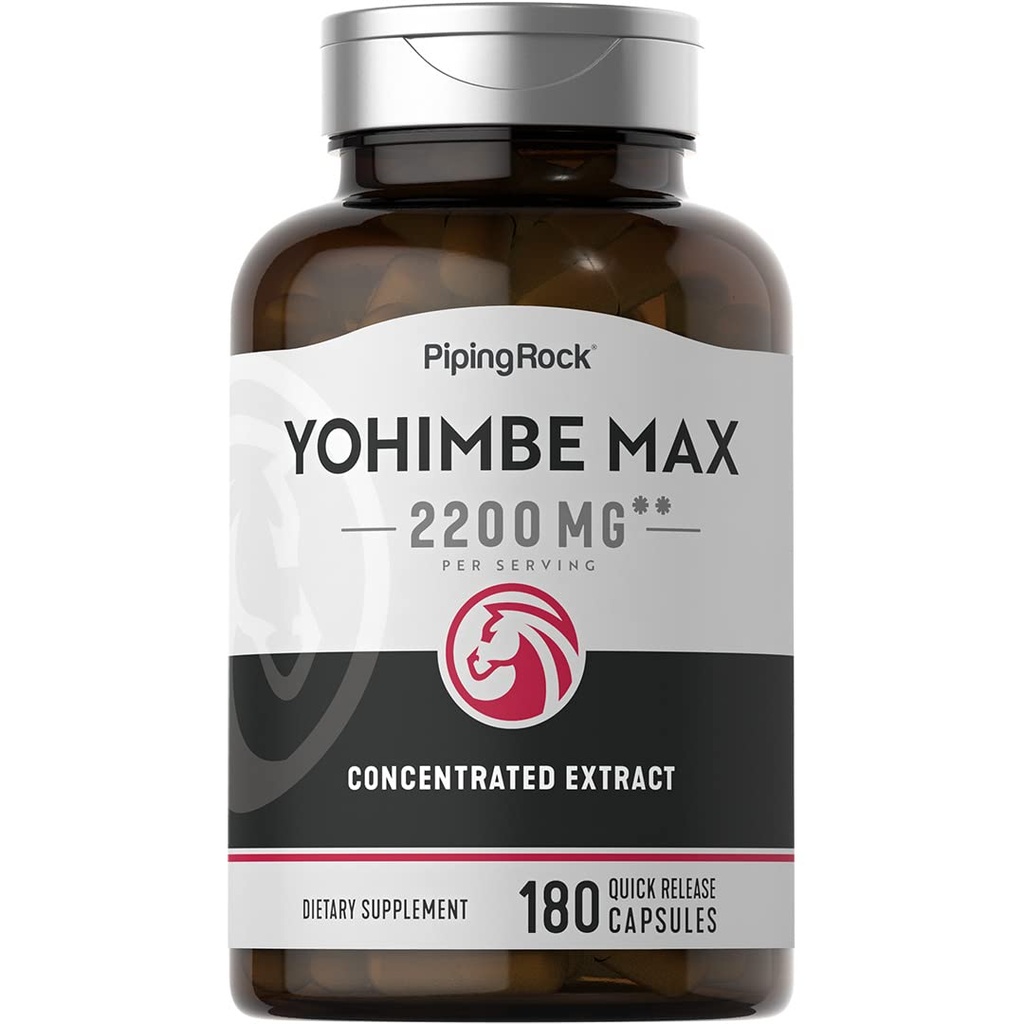 Piping Rock Yohimbe Suplementos para Hombres Silencio 180 Capsules ← Max Concentrated Extract  with Pausinystalia Yohimbe ← Non-GMO, Gluten Free Supplement