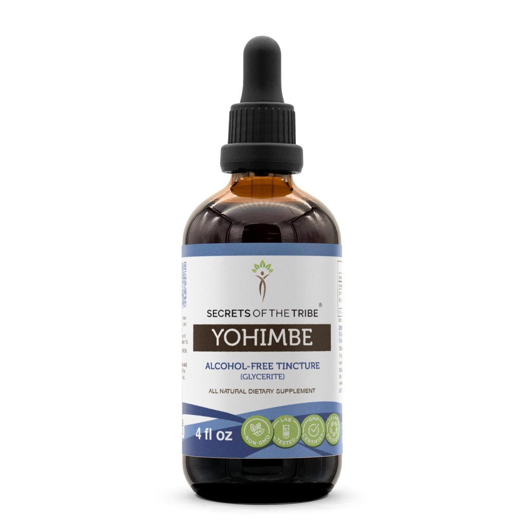 Secretos de la tribu Yohimbe Extracto líquido libre de alcohol, Pausinystalia silvestre yohimbe Barco seco (4 FL OZ)