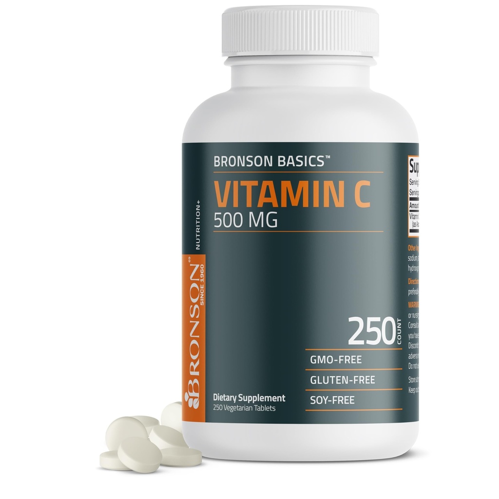 Bronson Vitamina C 500 MG Soporta un sistema de inmunología saludable " Protección antioxidante, no GMO, 250 tabletas vegetarianas