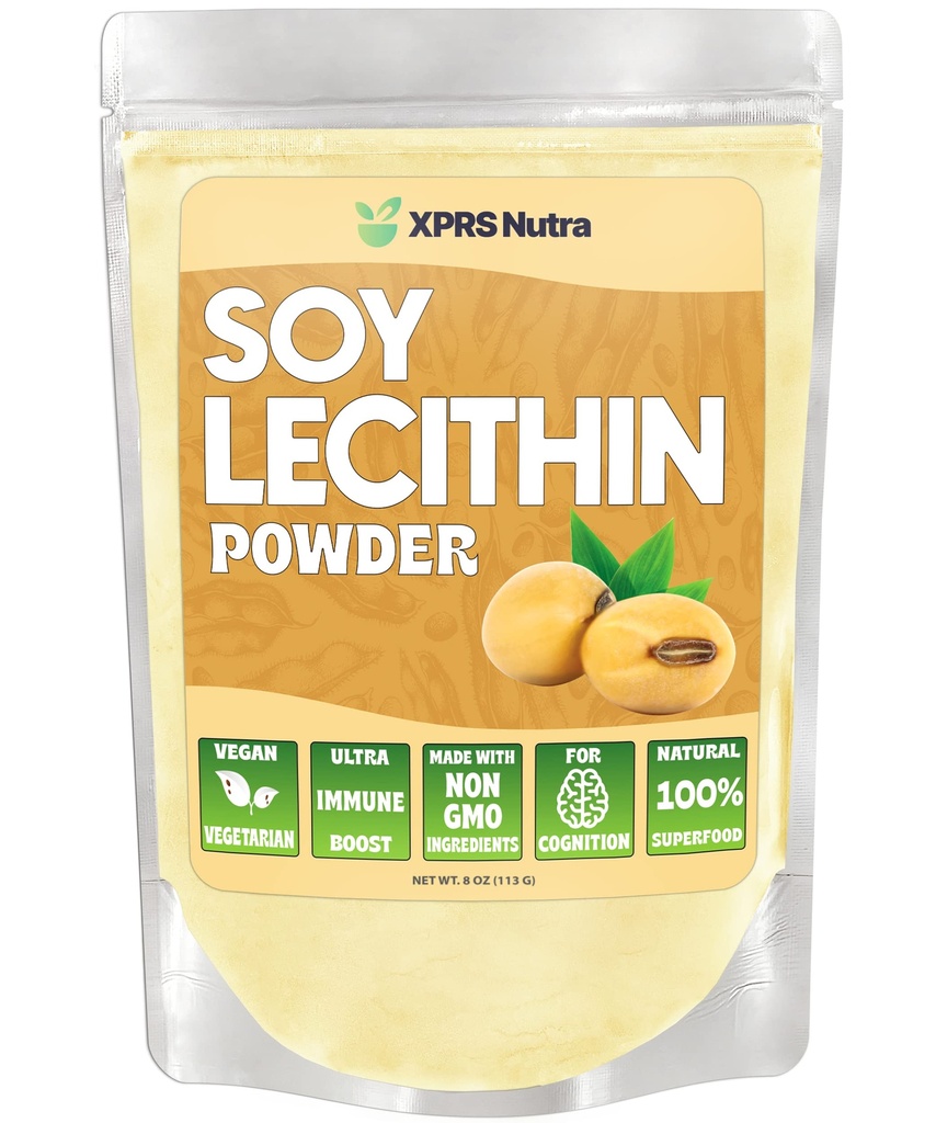 XPRS Nutra Soy Lecithin Powder Food Grade Fat Emulsifier - Apto para cocinar, hornear y más - Vegan Friendly Soy Lecithin Powder Cooking Aid (8 onzas)