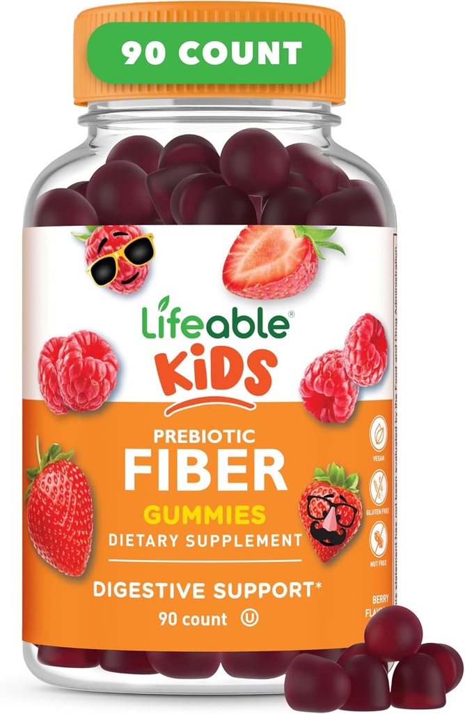 Gummies de fibra prebiótica Lifeable para niños Silenciosos para niños Fiber Gummies 5g ← Gran Tasting Suplementos de fibra para niños ← Gummies prebióticas para la salud digestiva