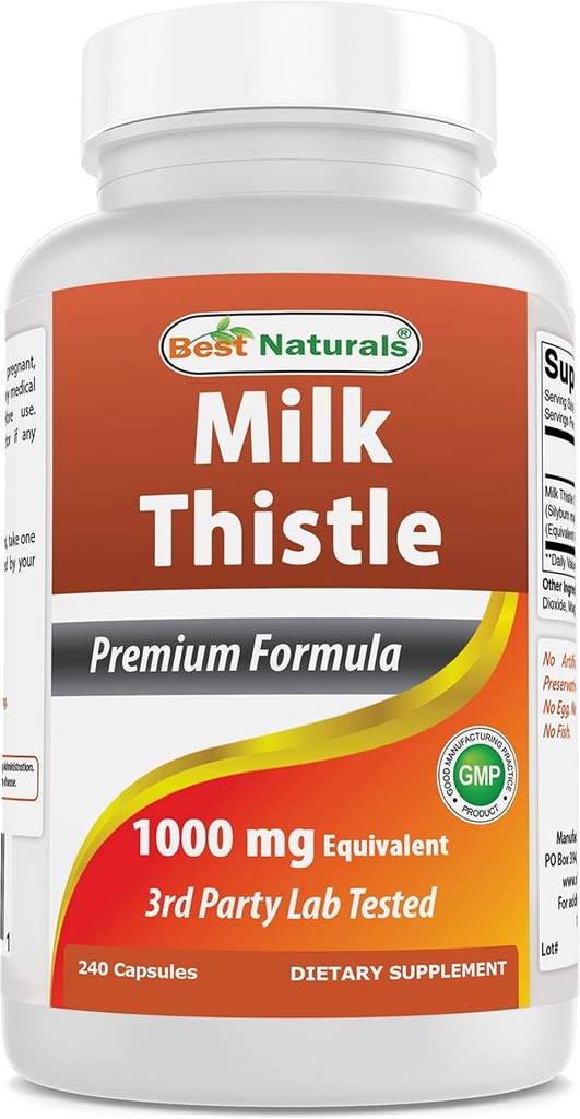 Best Naturals Milk Thistle Extract 1000mg Equivalent - 240 Cápsulas - No GMO & Gluten Gratis (240 Conde (Pack of 1))