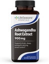 LifeSeasons Essentials Ashwagandha - Suplemento de apoyo al sueño - Mente enfocada en calma - Mejora el rendimiento atlético & Función cerebral - 900 mg por 2 cápsulas - 60 cápsulas