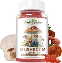 Mushroom Gummies Suplemento con Ashwagandha - Lion Mane Mushroom Supplement for Adults Kids with Reishi Cordyceps Brain Supplements for Memory and Focus Organic Vegan Non GMO Mixed Fruit Flavor 60CT