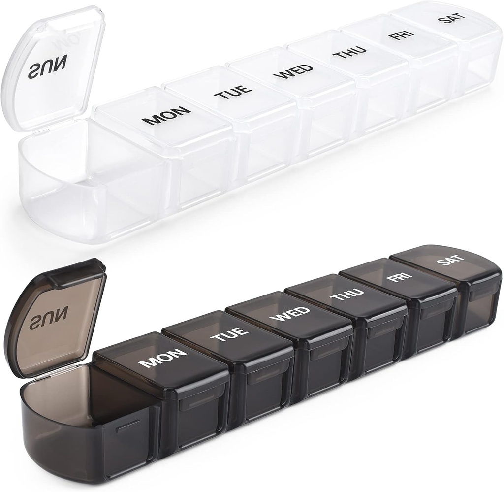Gran organizador semanal de píldoras 2 Pack, Daily Vitamin Case Box 7 Day with XL Compartment,Travel Friendly Medicine Organizer for Cod Liver Oil Supplements