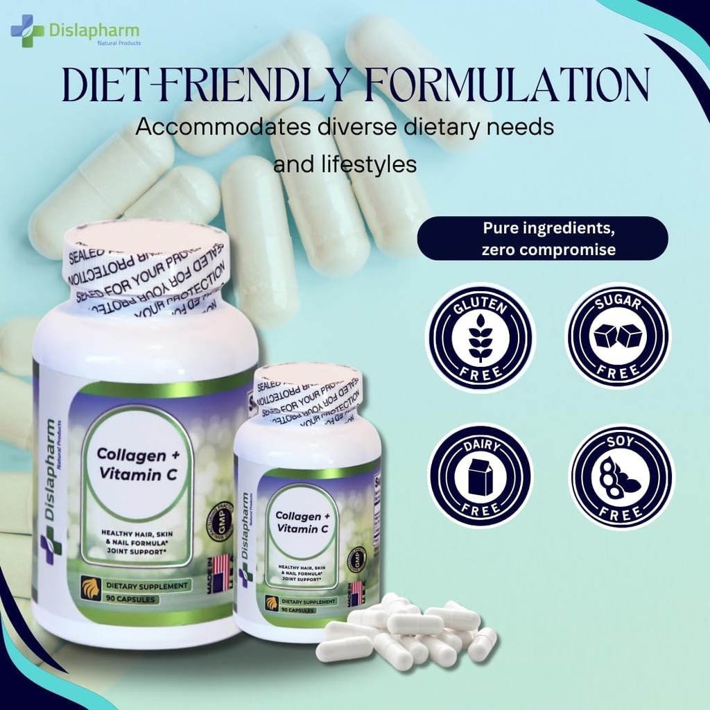 Suplementos de colágeno hidrolizado para las mujeres, vitamina C - colágeno Pills Apoyo Esquía saludable, cabello, uñas, huesos, articulaciones e inmunidad, 90 péptidos multi colágeno cápsulas