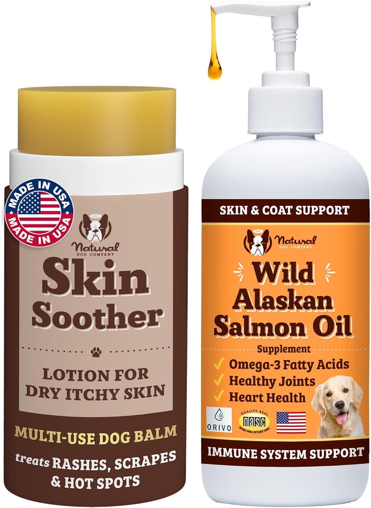 Natural Dog Company Healthy Skin Bundle, apoya la piel sana y apoya la piel seca, picazón, alivio de alergia para perros