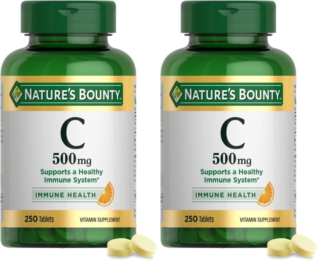 La recompensa de la naturaleza Vitamina C 500mg,Supports a Healthy Immune System,Daily Vitamin Supplement,250 Vegetarian Tablets,(Pack of 2)