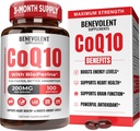 Benevolent Pure CoQ10 200mg Softgels con BioPerine® para Max Absorción, Ubiquinone Coenzyme Q10 Suplemento para la salud del corazón, producción de energía, envejecimiento saludable " soporte antioxidante, 100 Softgels