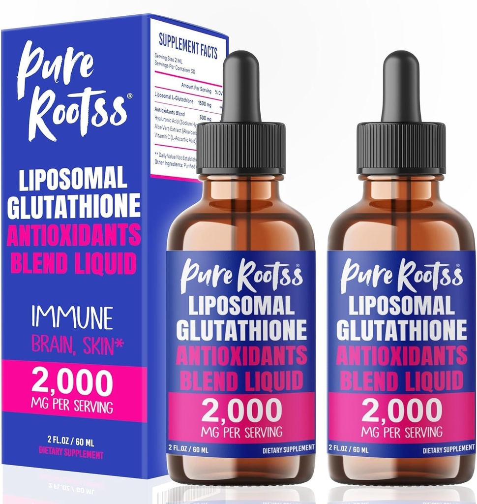 Liposomal Glutathione Suplemento líquido (Pack of 2), 98% Absorción, con vitamina C, L- Glutathione, 2 Fl Oz por botella