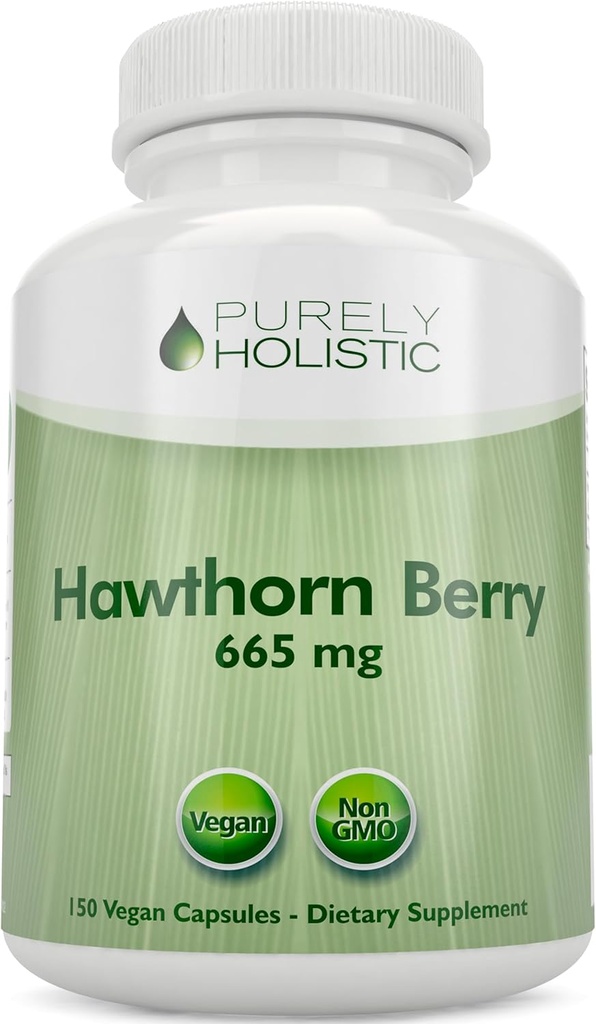 Puramente Holistic Hawthorn Berry - 150 cápsulas Vegan - 5 meses de suministro - alta fuerza 4:1 Extracto - No GMO Suplemento Hawthorne - Asistencias Salud Digestiva Cardiovascular