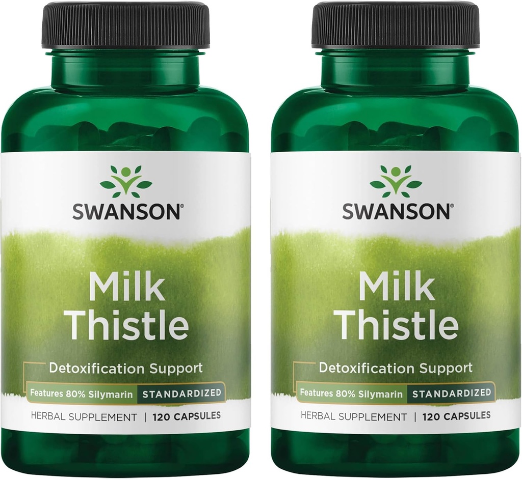Swanson Milk Thistle (Standardized) - Herbal Liver Support Supplement w/ 80% Silymarin - Natural Formula Helping to Maintain Global Health & Wellbeing - (120 Capsules) (2 Pack)