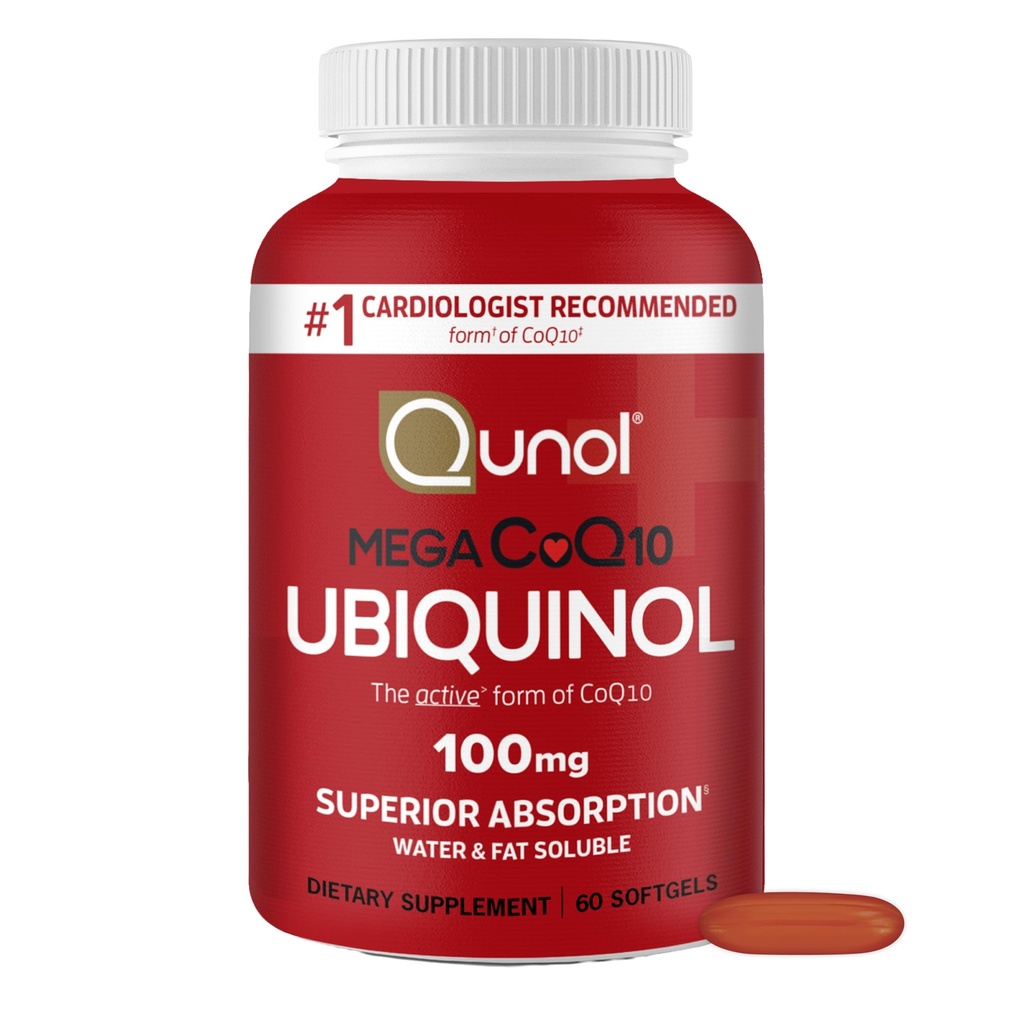 Qunol Ubiquinol CoQ10 100mg Softgels, Qunol Mega Ubiquinol 100mg - Absorción superior - Forma activa de Coenzyme Q10 para la salud del corazón - 2 Mes Fuente - 60 Conde