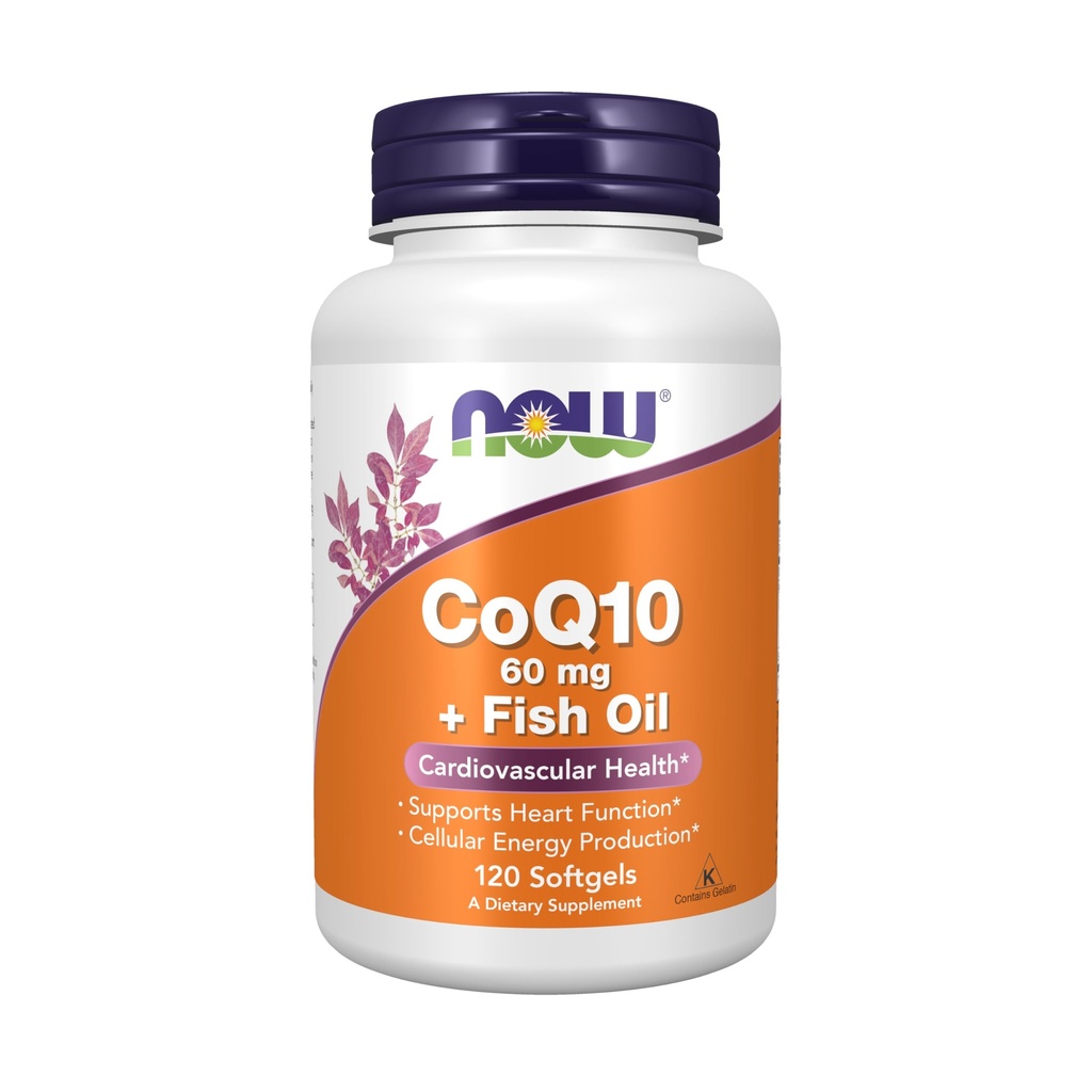 AHORA Suplementos de alimentos, CoQ10 60 mg con aceite de pescado Omega 3, Salud cardiovascular*, 120 Softgels