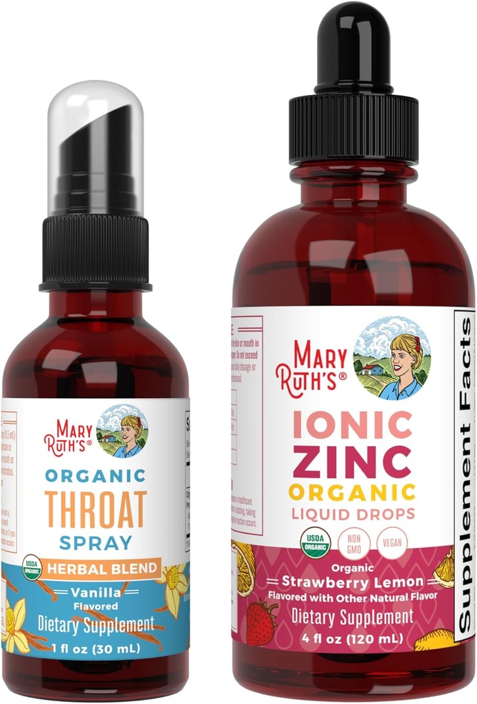 [BRSRAGA5AQDQM3LB] MaryRuth Organics Throat Spray (Vanilla) & Zinc Drops (Strawberry Lemon) ← USDA Organic, Clean Label Project Verified® TEN Vitamins for Throat Relief, Immunity & General Health TEN Vegan, Non-GMO