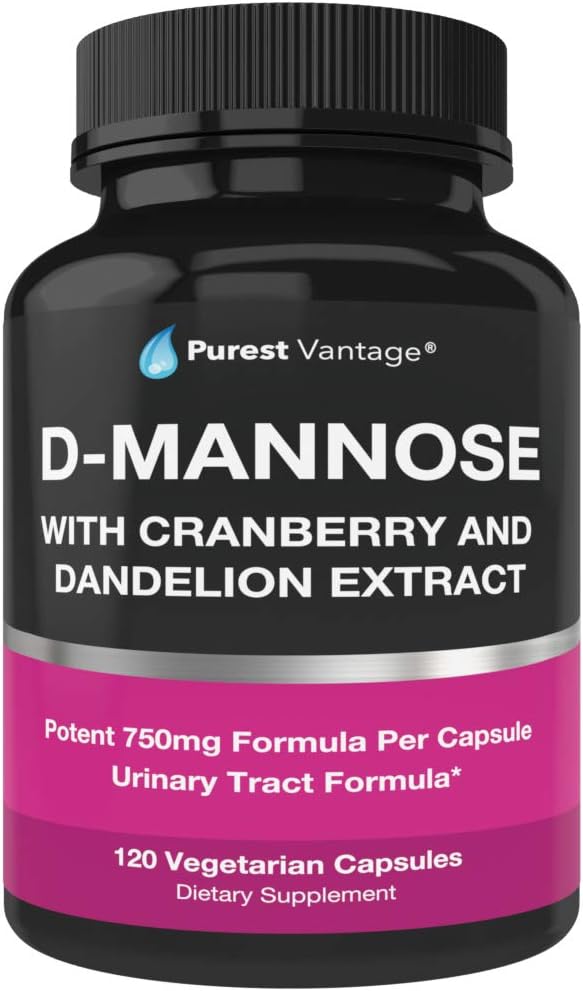 D Mannose Capsules con 600mg D-Mannose Powder Por Cap - con agregado Cranberry y Dandelion Extracto a Ayuda en la vejiga, Urinary Tract y UTI Apoyo - 120 Veggie Caps