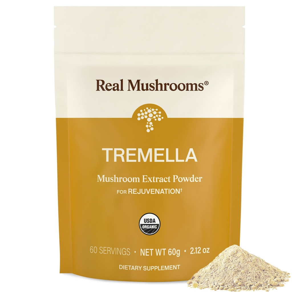 Reales Mushroom Tremella Mushroom Powder – Orgánica Tremella Extracto del Cuerpo de Frutas – para la rutina de bienestar diario – Vegan, No GMO, No Filleres – 60 Serviciones Mushroom Blend Suplementos