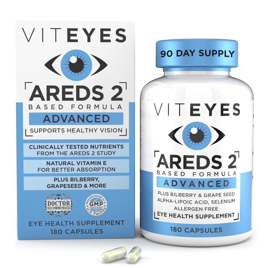 Viteyes AREDS 2 Advanced Eye Vitamins, Macular Support with Bilberry, uvaseed, FLORAGLO Lutein, Selenium, Natural Vitamina E, Allergen Free, Vision Protection, Eye Doctor Trusted, 180 Count