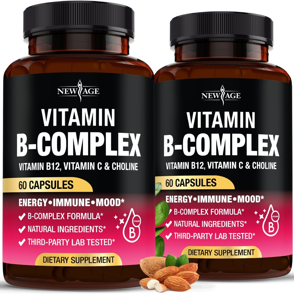 Complejo de vitamina B para hombres y mujeres - Hecho en EE.UU. - B-Complex: B1, B2, B3, B5, B7, B8, B9, B12 con vitamina C, Choline, Inositol - Energy, Brain &amp; Heart Support Suplemento - 120 cápsulas Vegan