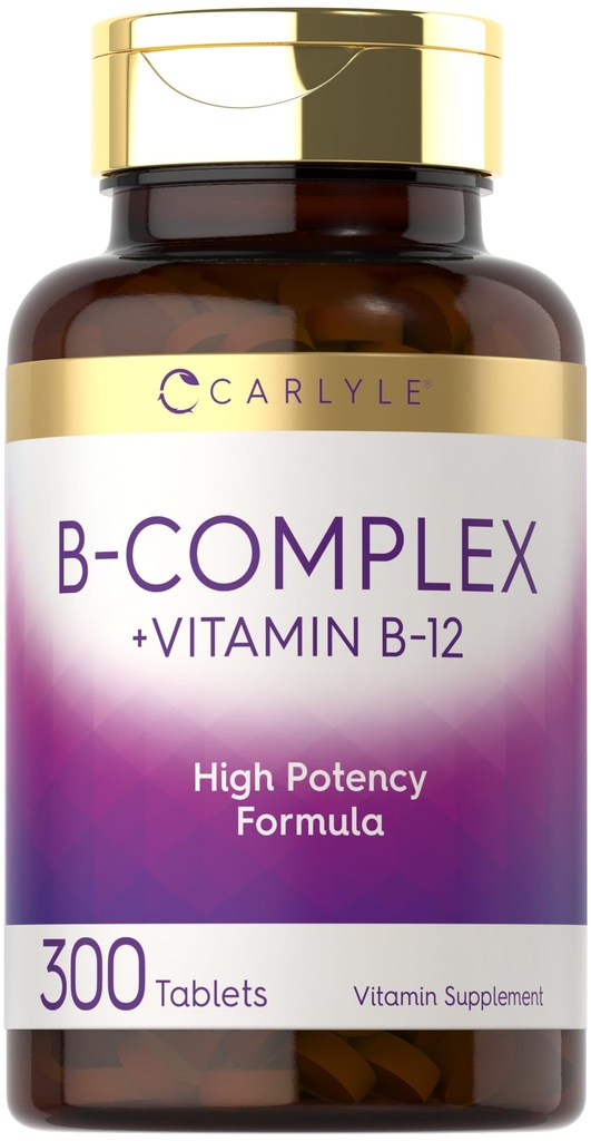 Carlyle B-Complex Vitamina con B12 ← 300 Tablets ← High Potency Formula ¦ Vegetarian and Non-GMO Suplemento