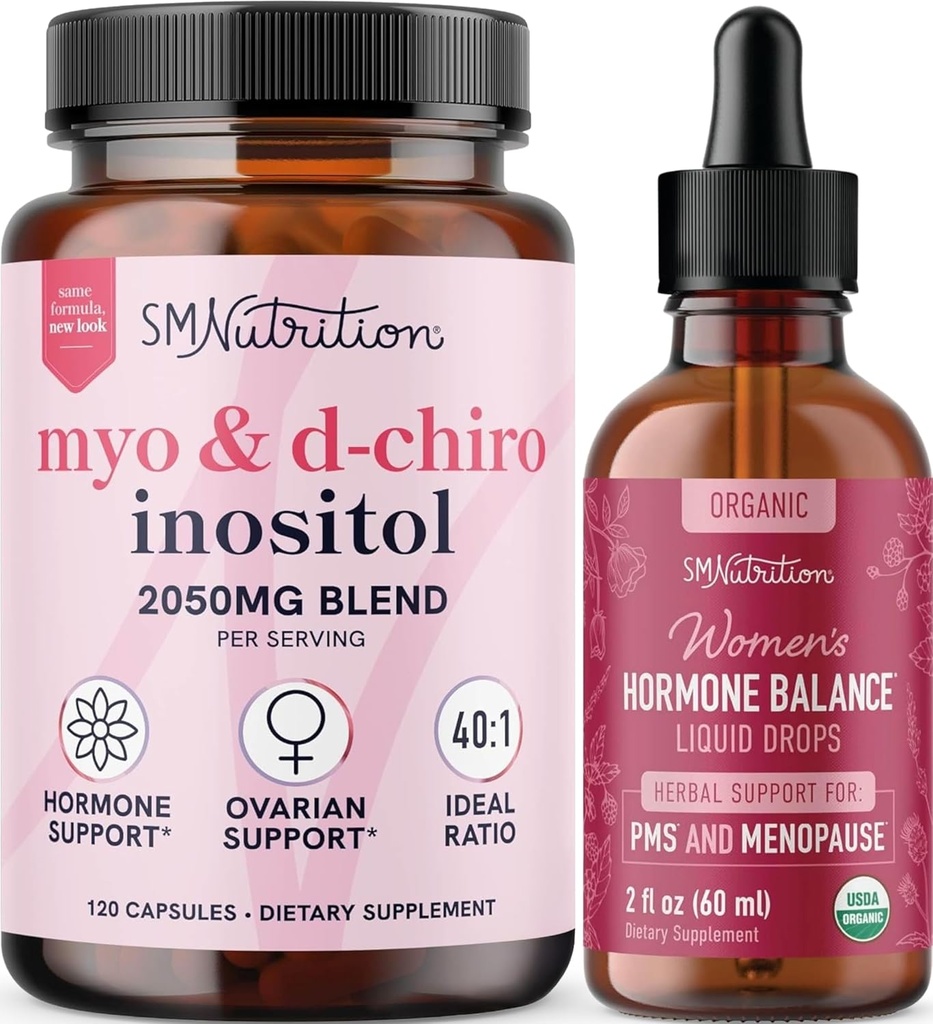 SMNutrition Herbal Hormona Balance Tintura " Myo-Inositol " D-Chiro Inositol TENIENDO Agrupamiento de hormonas con 40:1 (30 Actuaciones) y soporte para ciclos líquidos para mujeres (60 Actuaciones)