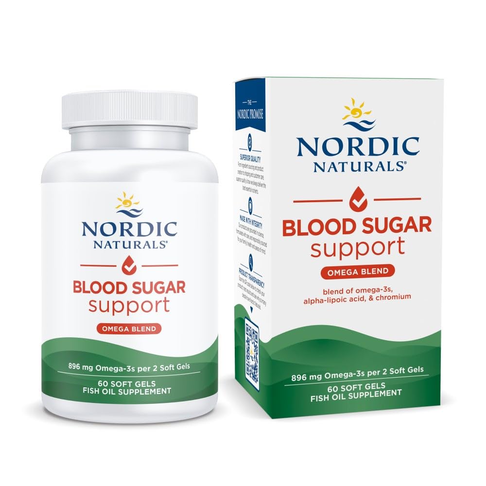 Naturales nórdicos Omega Sugar de sangre, limón - 60 geles blandos - 896 mg Omega-3 + Ácido alfa-Lipoico " cromo - metabolismo - No GMO - 30 Servimientos