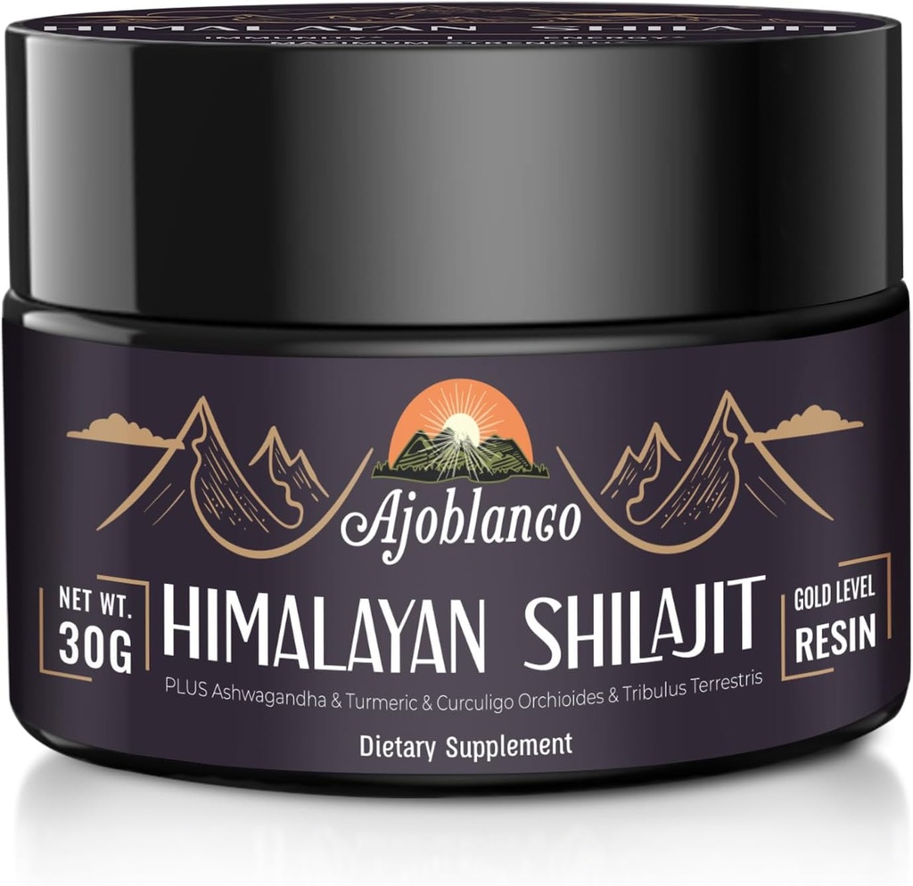 Ajoblanco 600mg Puro Himalayan Resina Shilajit Orgánica - Himalayan Shilajit Resin with Organic Ayurvedic Blend in High Potency for Energy, Strength & Immunity, Pack of 1