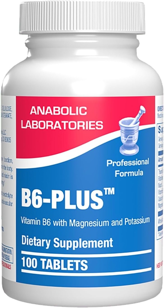 Suplemento de magnesio de calcio B6 - Complejo de vitamina B6 50 mg para el metabolismo energético Krebs Ciclo de huesos y nervios Apoyo con B1 B2 Niacina y Potasio (100 servidumbres)