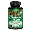 Jardines de Patentes Ecológicos Superalimentos Verdes, Frutas y verduras Suplemento Rico en Vitaminas & Antioxidantes con Alfalfa, Cereza de remolacha " Tart para Boost Energy, Inmunity " Gut Health, Greens Tablets 60 Ct
