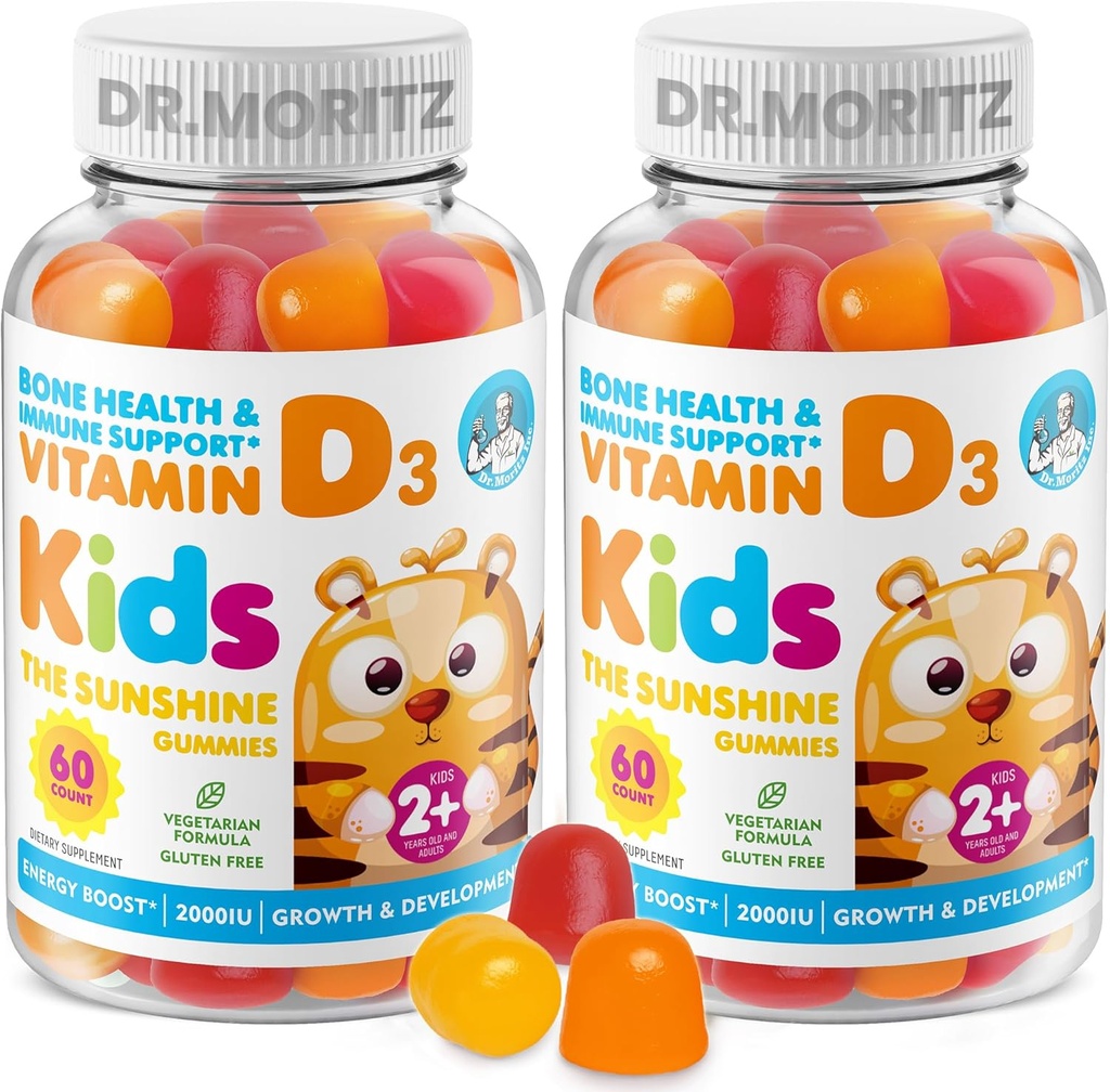 DR. MORITZ Vitamina D Gummies for Kids and Adults (2000 IU) - Chewable Kids Vitamin D Supplement for Immune Support - Vegetarian and Gelatin-Free, 2 Pack (120 Cuenta)