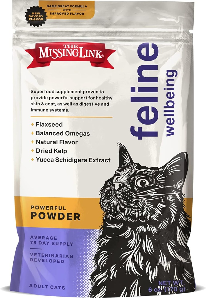 The Missing Link Feline Superfood Supplement Powder 6oz Bag, Veterinarian Formulated, Balanced Omega 3 & 6 for Healthy Skin & Coat, Digestion, Immunity & General Cat Health
