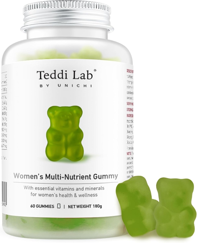 Unichi Gummy Multi-Nutrient Femenino, 18 vitaminas esenciales & minerales Especialmente Diseñado para Mujeres, No OGM, Lime Flavour, 60 Cuenta